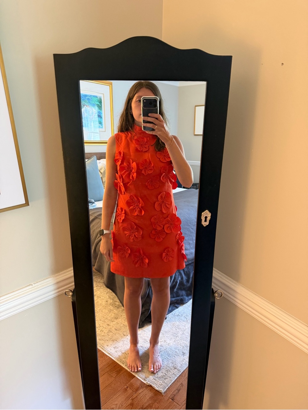 Bold Red 3D Floral Shift Dress